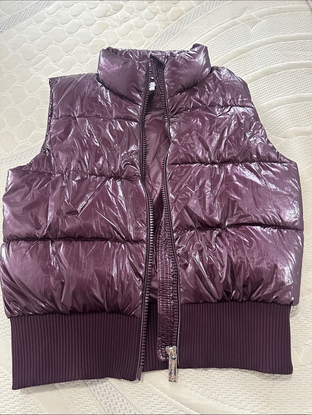Calvin Klein Women's Shiny Puffer Vest in Deep Plum